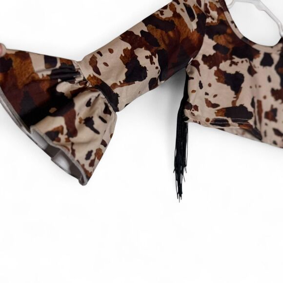 Toddler 18-24m Cow Print Crop Top Fringe Bell Sleeve Boutique - Picture 3 of 6